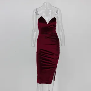 Women's Summer Velvet V-Neck Off-Shoulder Sheath Dress
