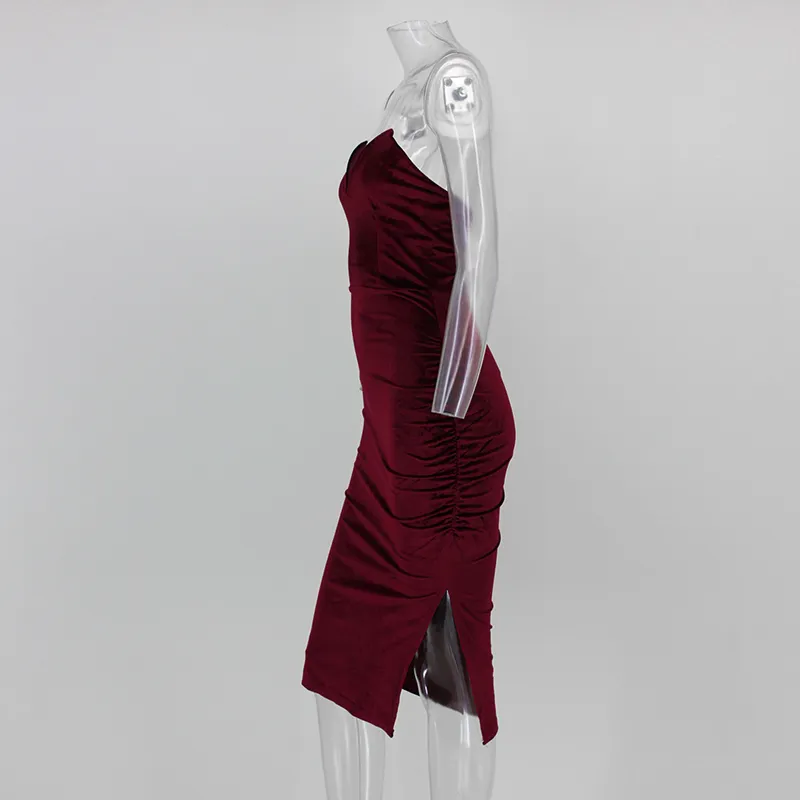 Women's Summer Velvet V-Neck Off-Shoulder Sheath Dress