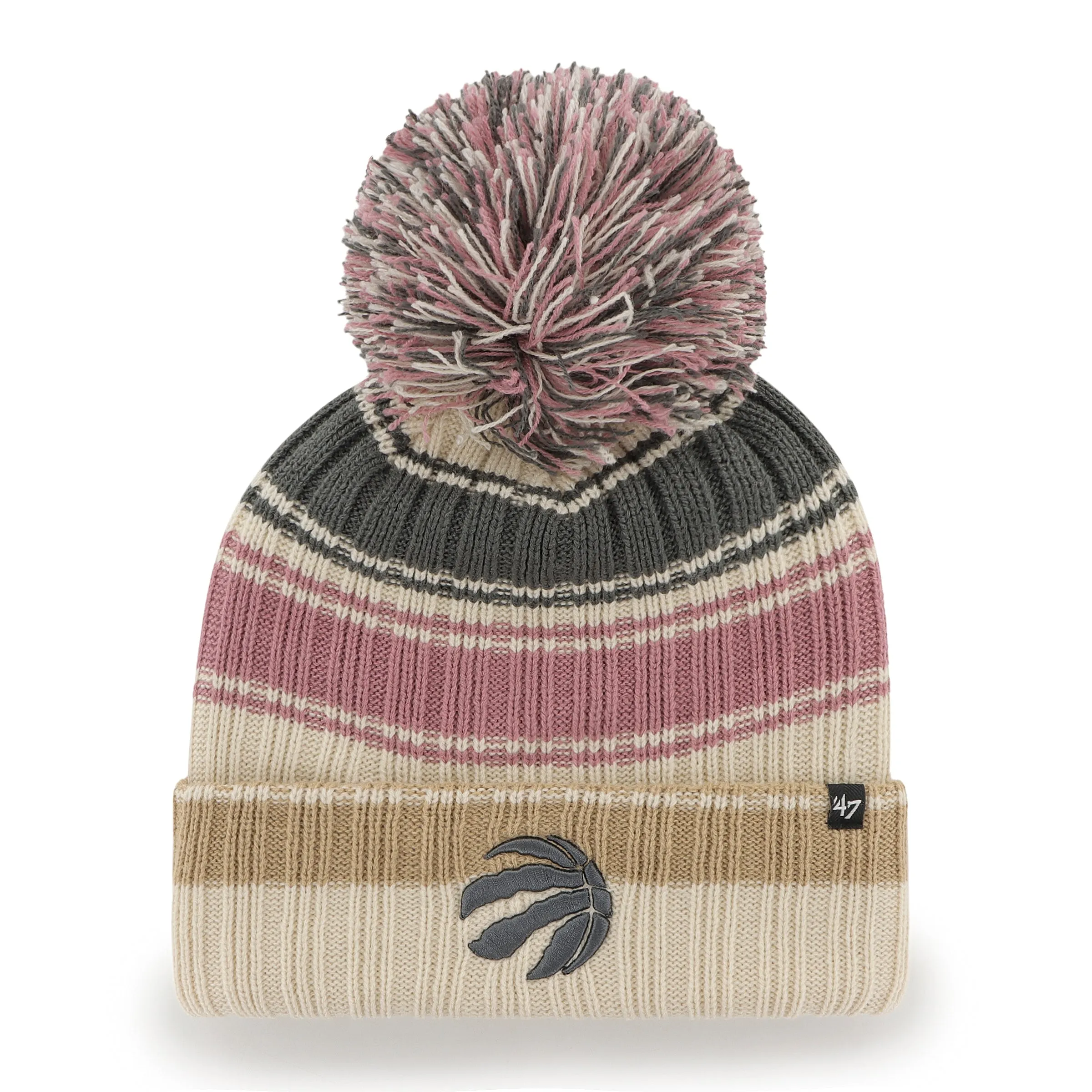 Women's Toronto Raptors '47 Brand Cream Daphne Cuffed Knit Beanie with Pom