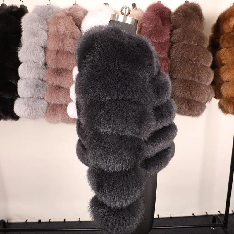 Women's Winter O-Neck Short Coat With Fox Fur