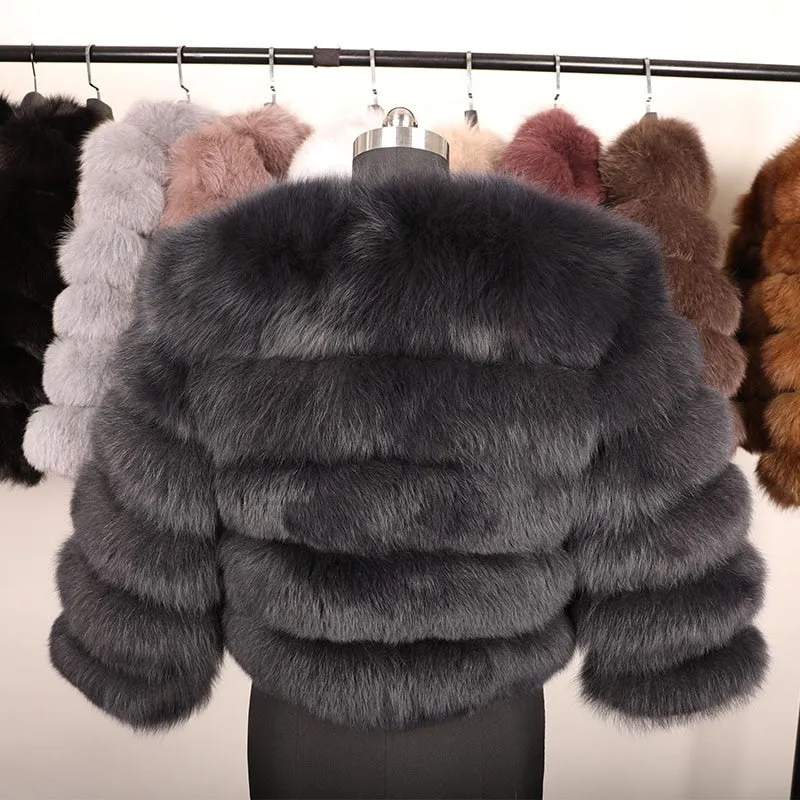 Women's Winter O-Neck Short Coat With Fox Fur