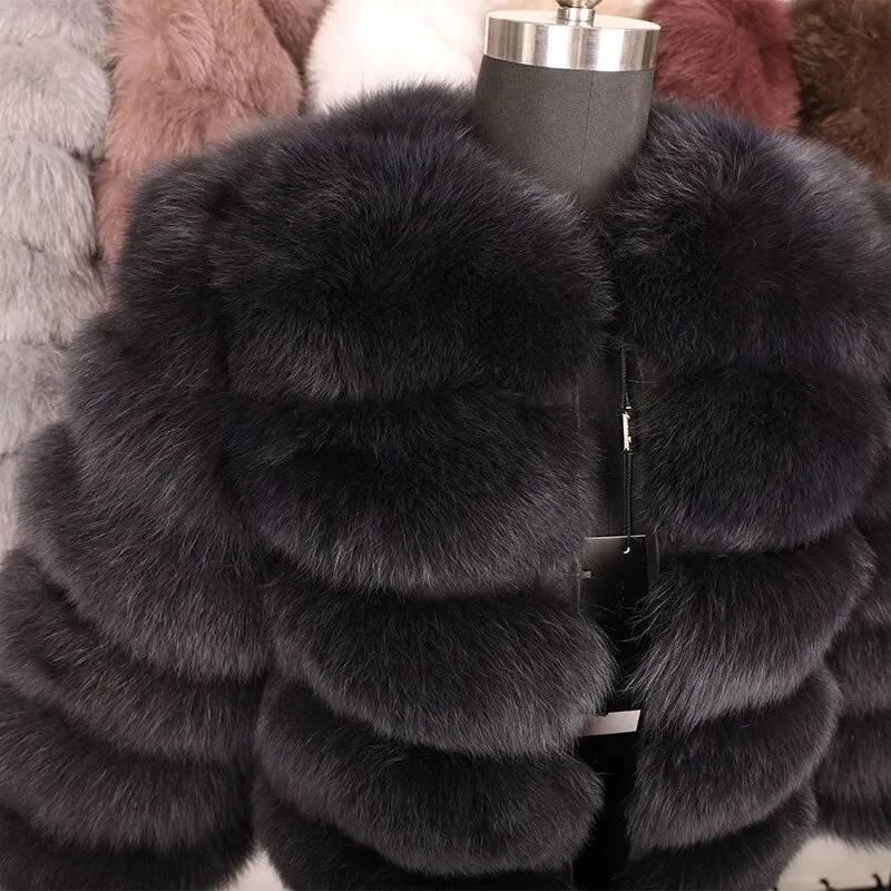 Women's Winter O-Neck Short Coat With Fox Fur