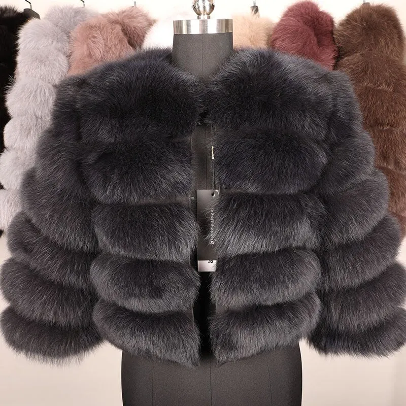Women's Winter O-Neck Short Coat With Fox Fur