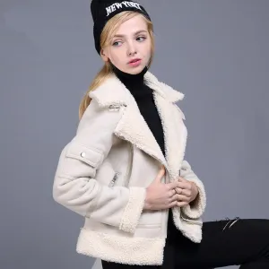 Women's Winter Thick Sheepskin Coat With Faux Fur