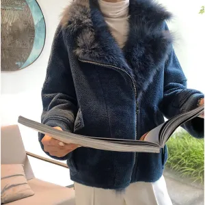 Women's Winter Warm Real Fur Short Coat With Zipper