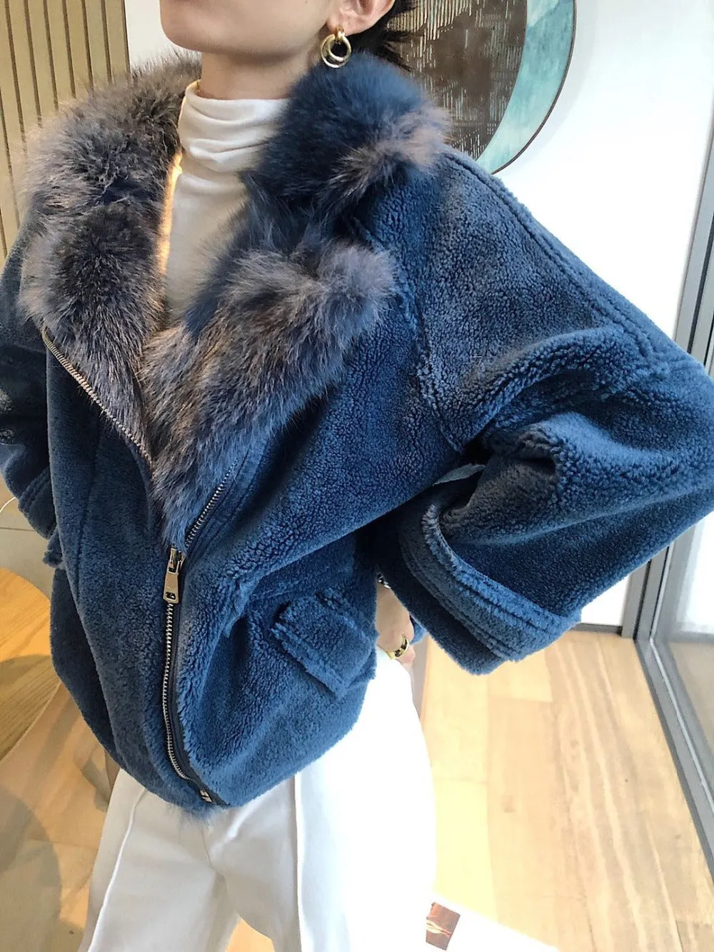 Women's Winter Warm Real Fur Short Coat With Zipper