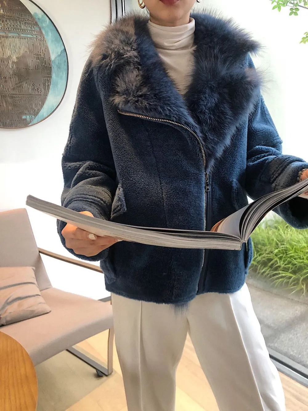 Women's Winter Warm Real Fur Short Coat With Zipper