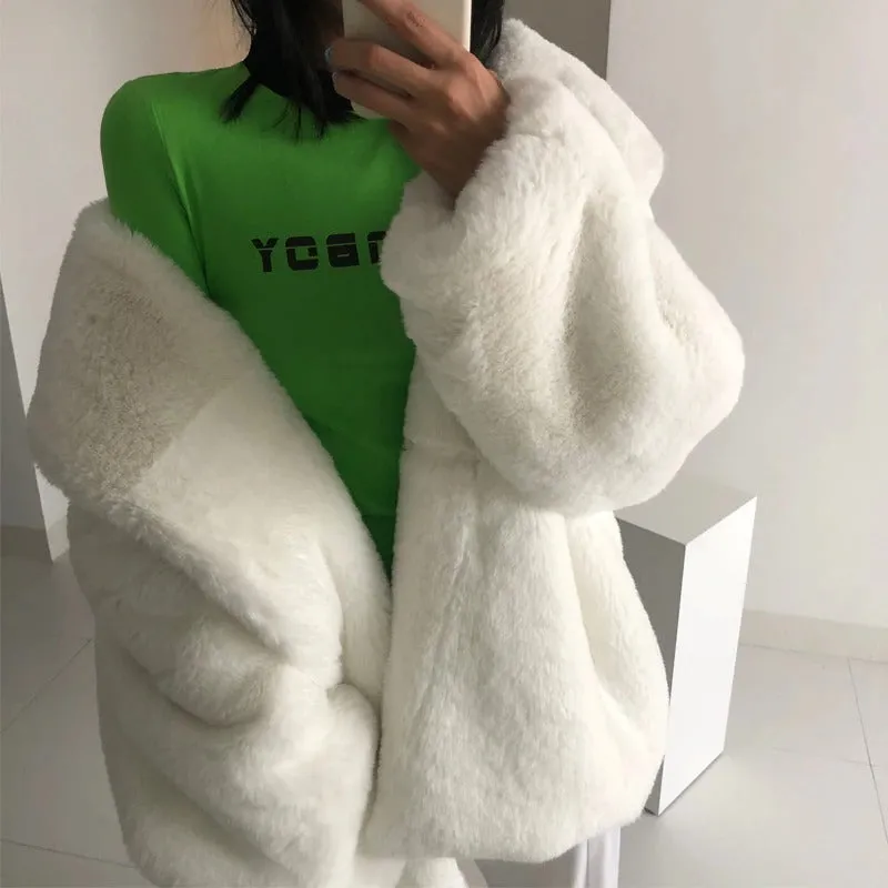 Women's Winter White Long Sleeved Fur Coat